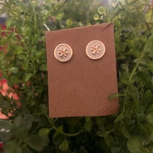 Tory Burch Gold and White Logo Stud Earrings